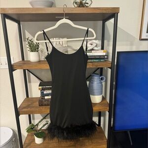 NWT Nasty Gal size 6 black backless feather detail mini dress